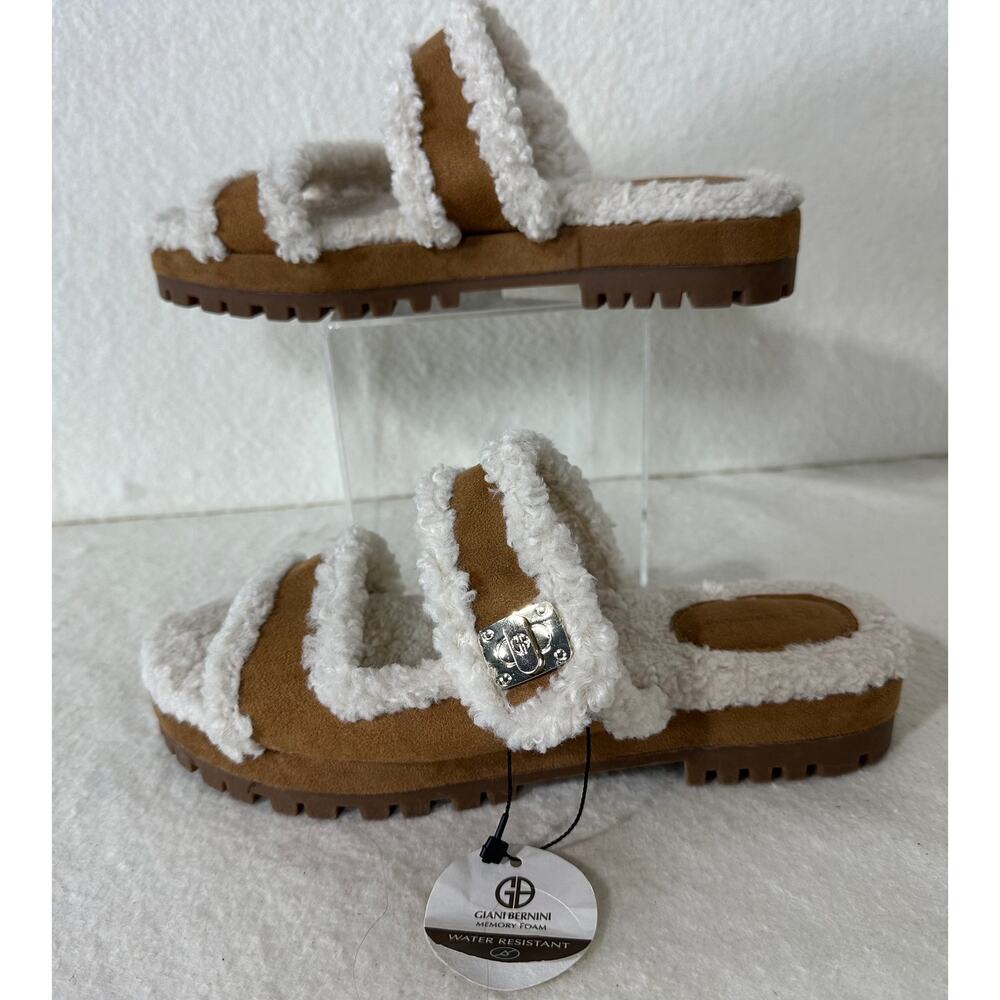 Giani Bernini Tameena Faux Fur Gold Buckle Slide Sandal Size 7-NWOT